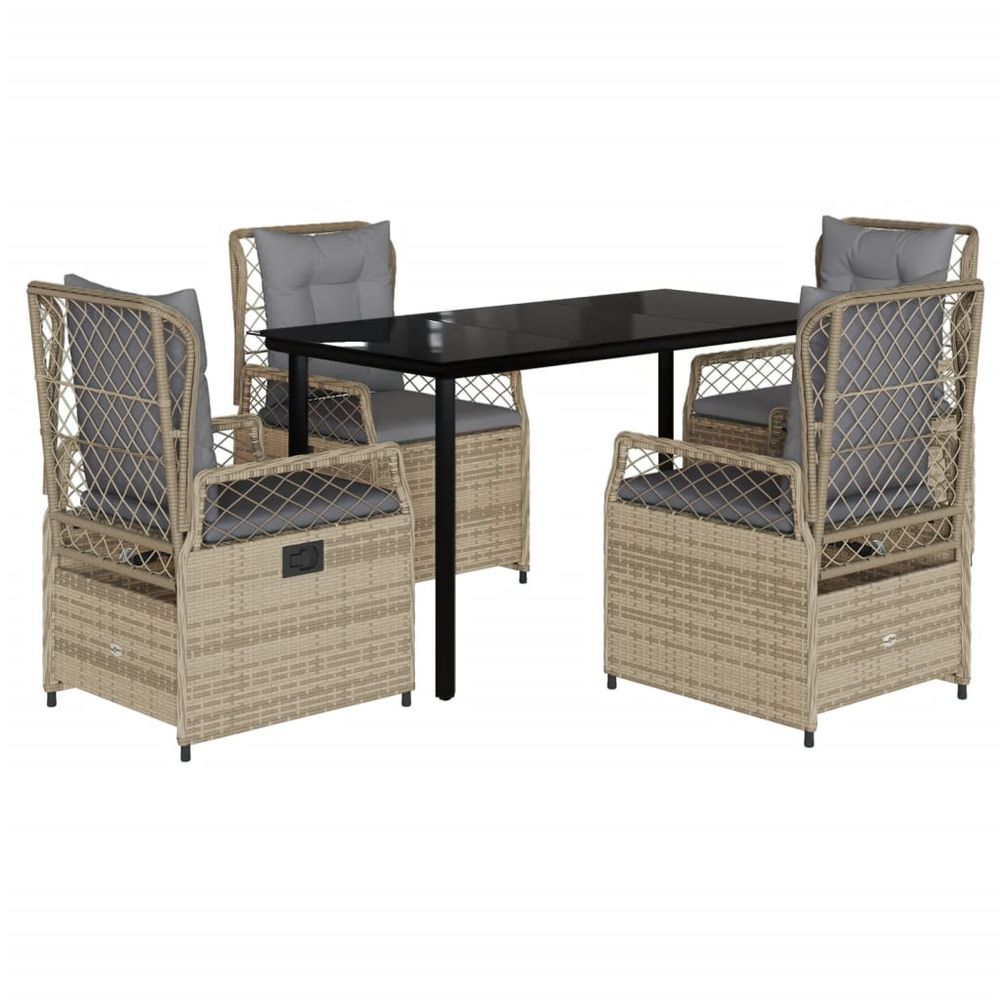 Ensemble à manger de jardin avec coussins 5pcs beige poly rotin
