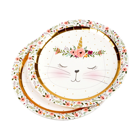 Set de 6 assiettes en carton 23 cm chat licorne