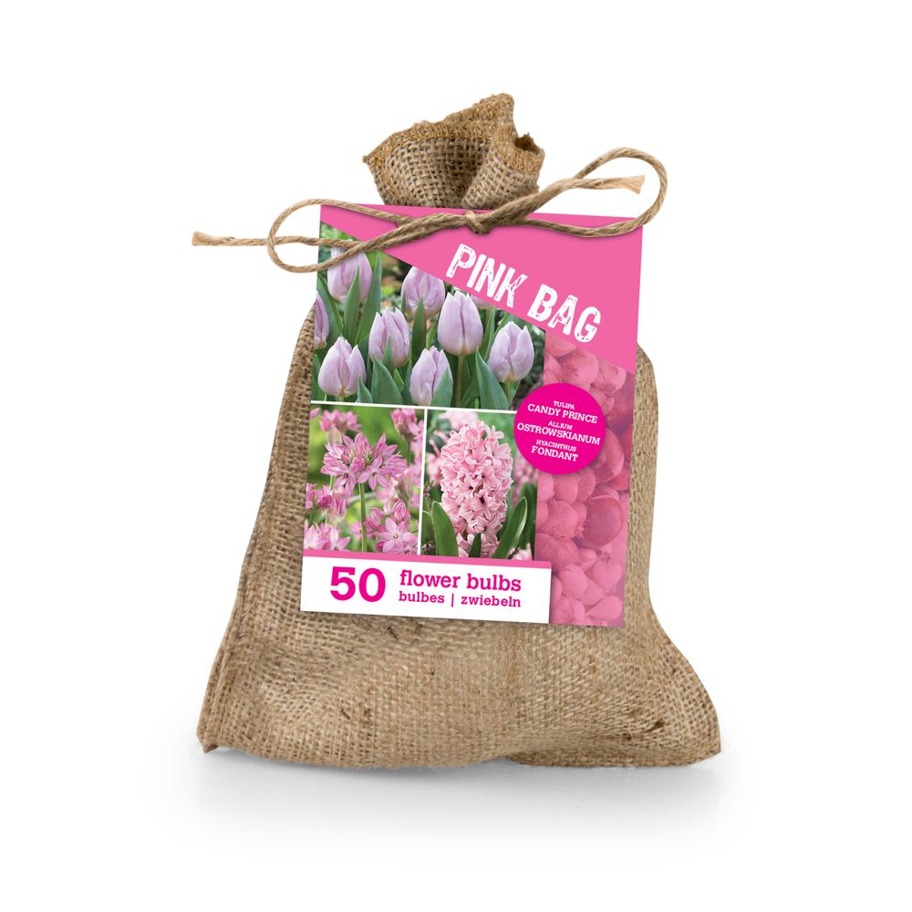 Mix de 50 - le sac rose - mix rose - tulipes, jacinthes, allium - bulbes à fleurs