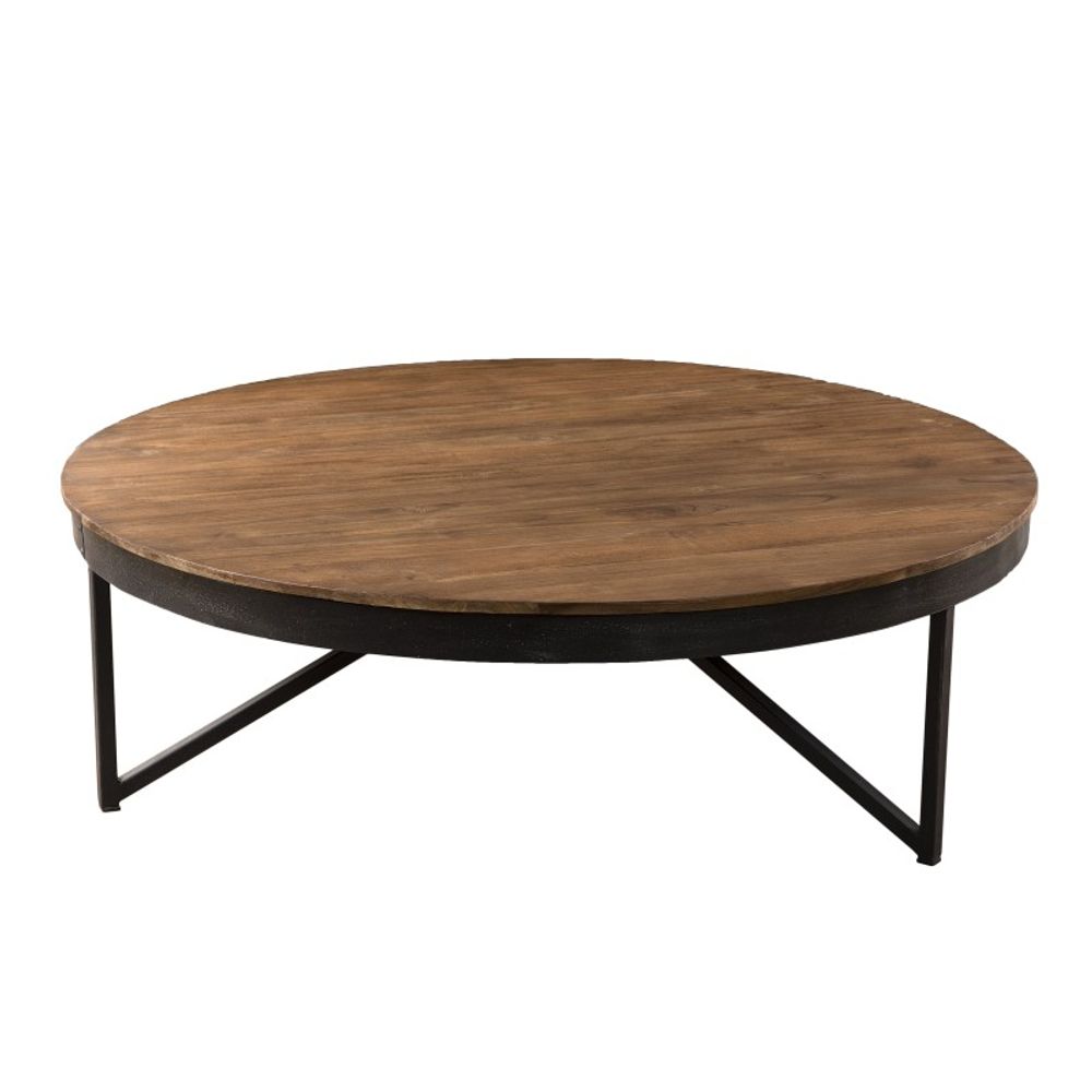 Table basse ronde en teck recyclé pieds métal d110