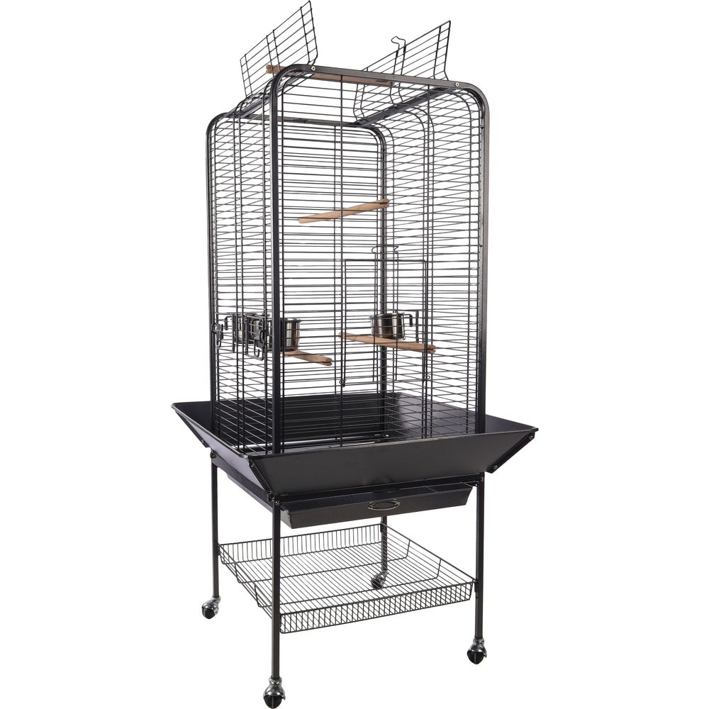 Cage pour perruche sur pied avec ouverture de toit