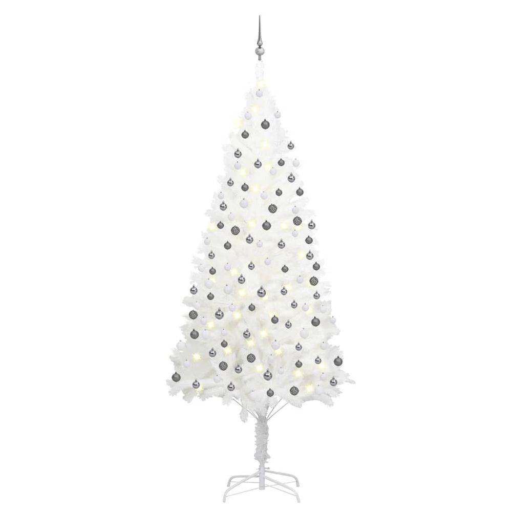 Arbre de noël artificiel pré-éclairé et boules blanc 240 cm