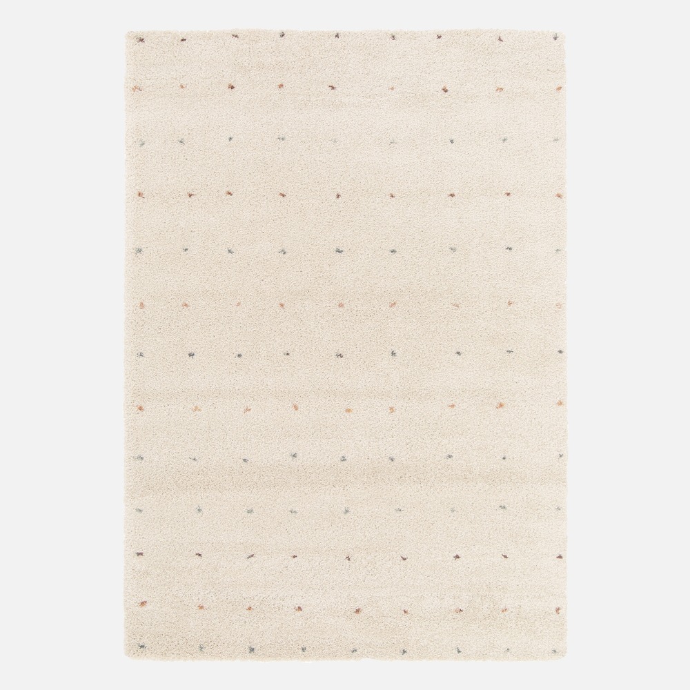 Tapis enfant à petits pois, tapis intérieur crème et multicolore, poils longs shaggy