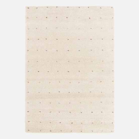 Tapis enfant à petits pois, tapis intérieur crème et multicolore, poils longs shaggy