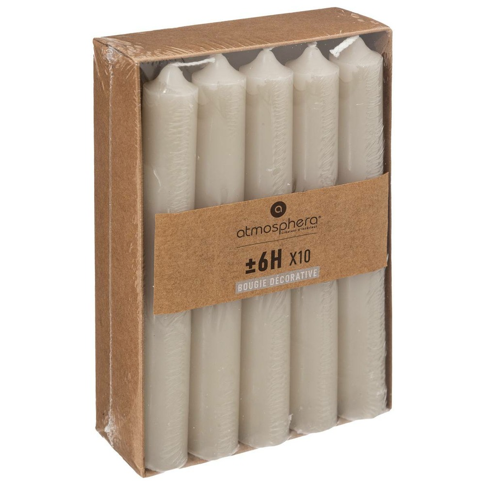 Lot de 10 bougies bâtons - gris taupe - 45g