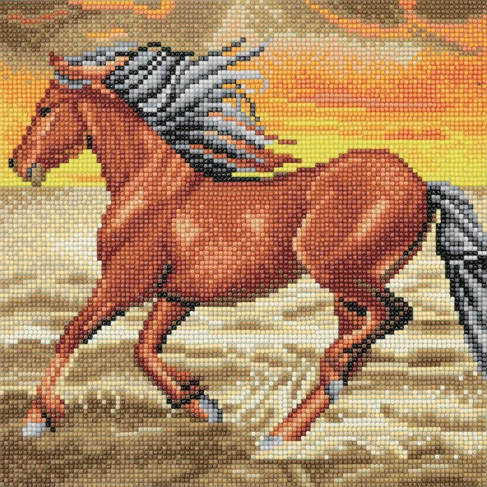 Tableau crystal art à diamanter - cheval au galop - 30 x 30 cm