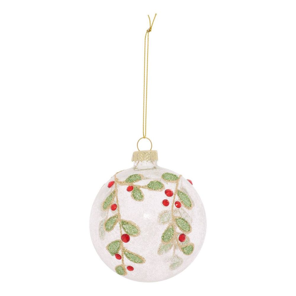 Boule de noël motif gui en verre transparente d. 80 mm
