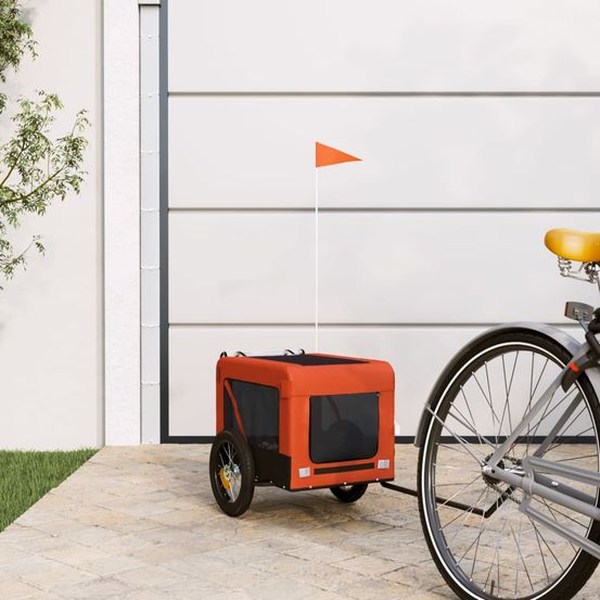 Remorque vélo pour petit chien 30kg transport sécurisé balades orange et noir