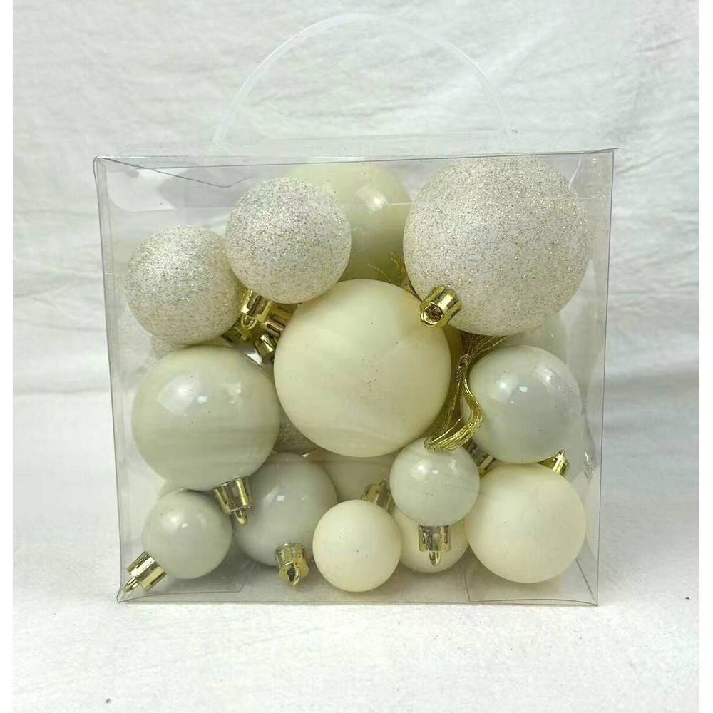 Kit de 35 boules de noël en plastique petit modèle écru