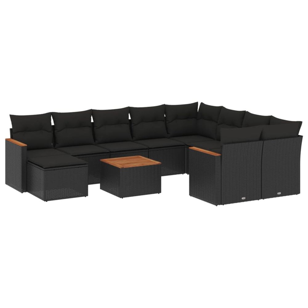 Salon de jardin 11 pcs avec coussins noir résine tressée