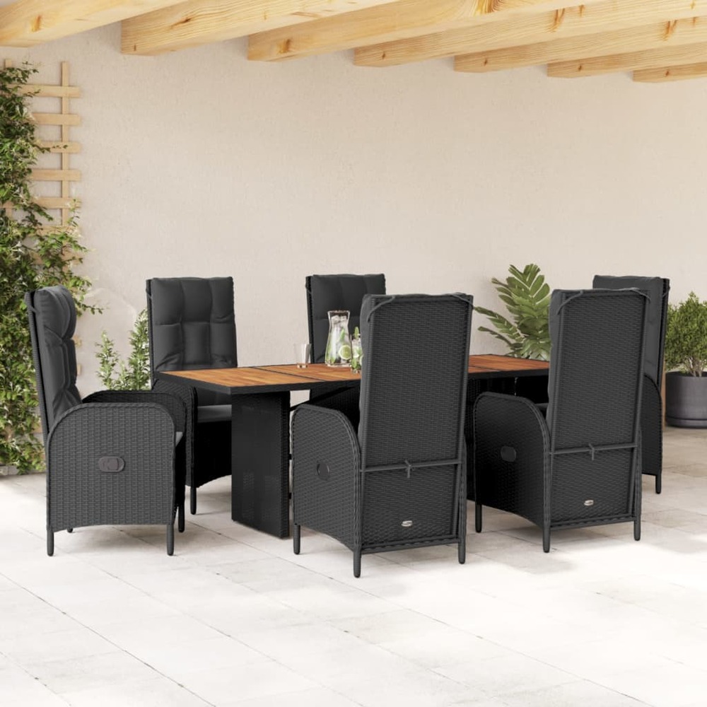 Ensemble à manger de jardin coussins 7pcs noir résine tressée