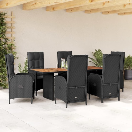 Ensemble à manger de jardin coussins 7pcs noir résine tressée