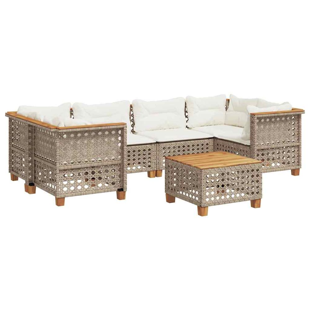 Salon de jardin avec coussins 7 pcs beige résine tressée