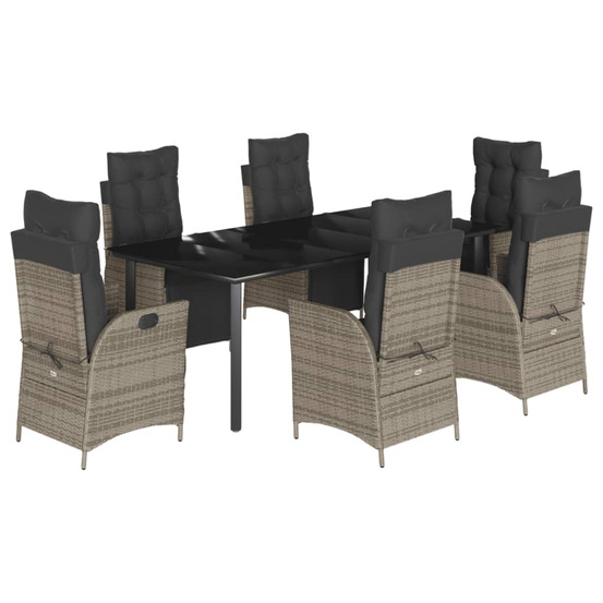 Ensemble à manger de jardin et coussins 7 pcs gris rotin