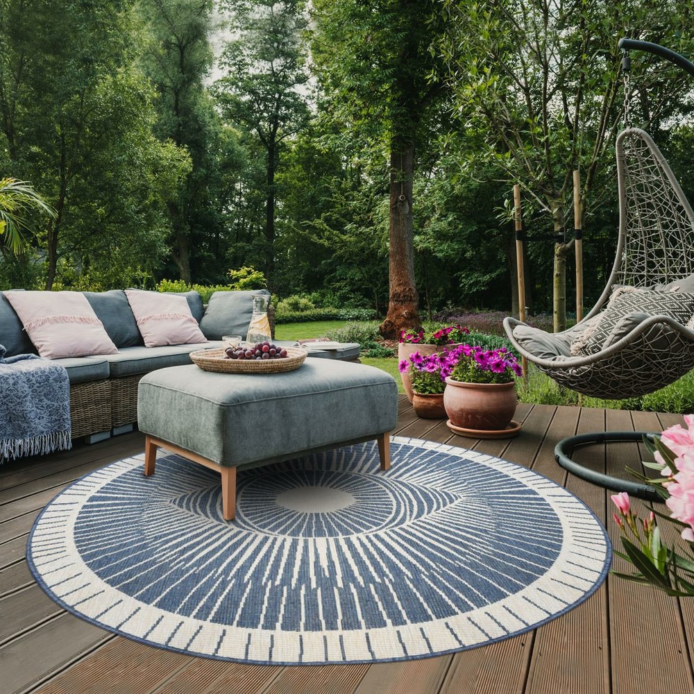 Tapis rond d'extérieur, kilim reversible ø160cm lyn2 b rond reversible bleu et crème