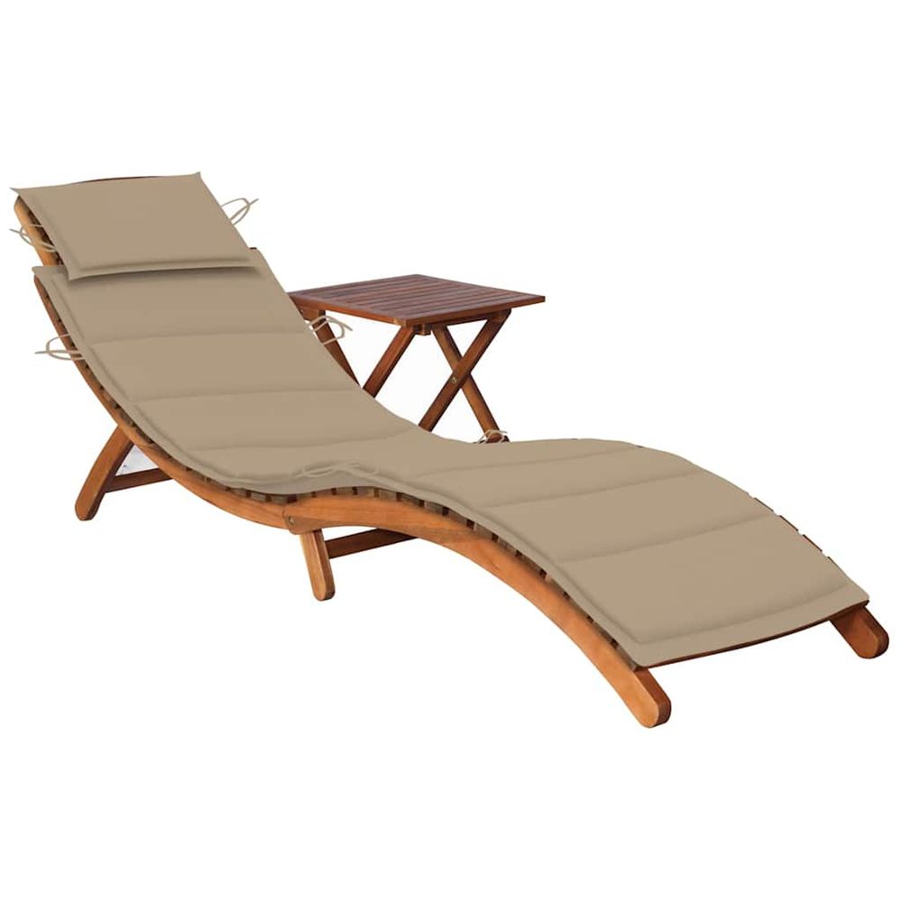 Chaise longue de jardin avec table et coussin bois d'acacia bain de soleil