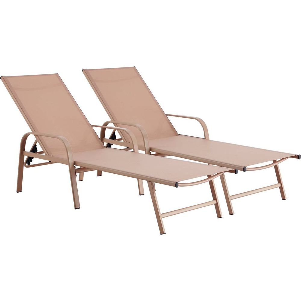 Lot de 2 bains de soleil en métal avec accoudoirs 