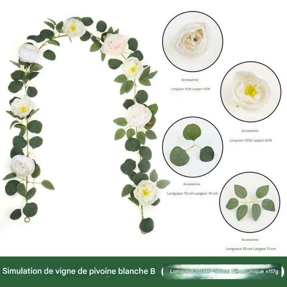 Vigne de fleurs artificielles de pivoine et de feuilles d'eucalyptus pour mariage blanc 2pcs dtopbuyage