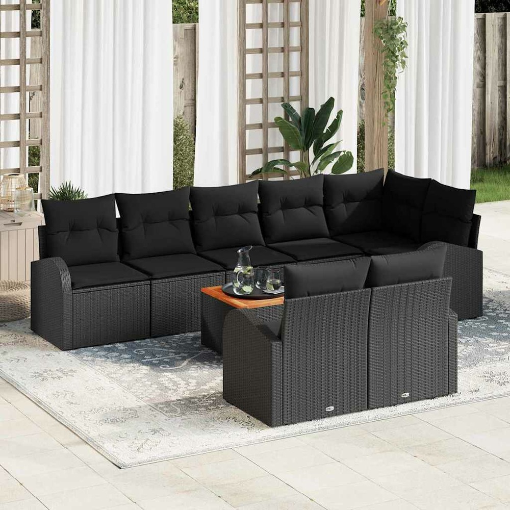 Ensemble de canapé de jardin avec coussin 9 pcs noir polyrotin