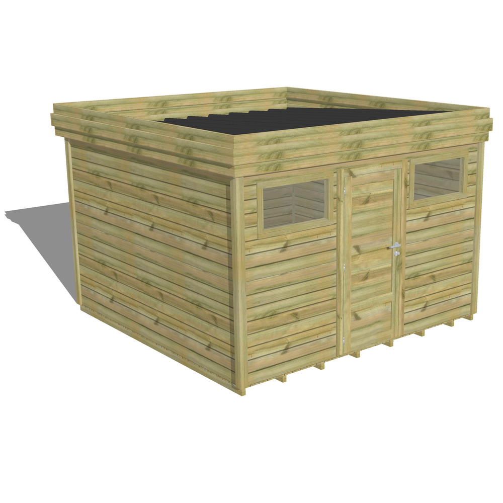Abri de jardin bois pin traité autoclave 27mm - 3,44x3,44m / 12m2 - bac acier - plancher bois