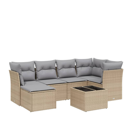 Salon de jardin avec coussins 7pcs mélange beige résine tressée
