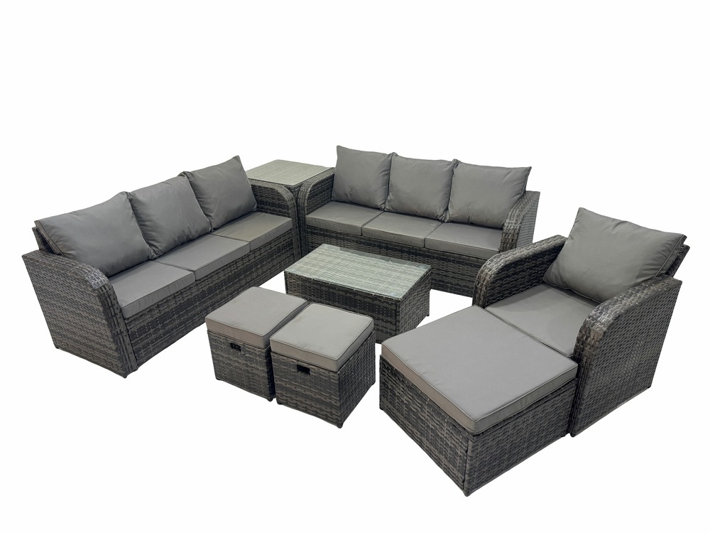 10 places ensemble de canapés en rotin salon de jardin avec table basse rectangulaire canapé 3 places 3 tabourets table d'appoint