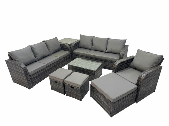 10 places ensemble de canapés en rotin salon de jardin avec table basse rectangulaire canapé 3 places 3 tabourets table d'appoint