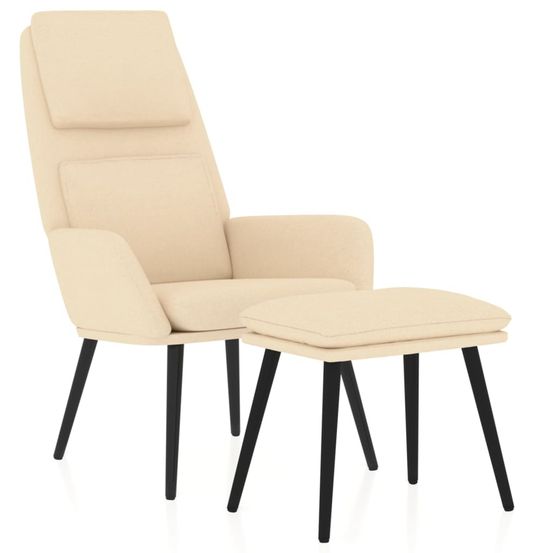 Chaise de relaxation avec tabouret crème tissu