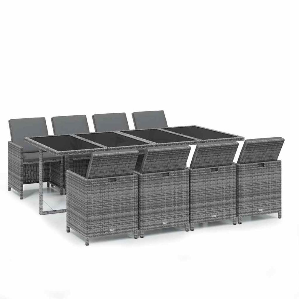 Ensemble à manger de jardin coussins 9pcs résine tressée gris
