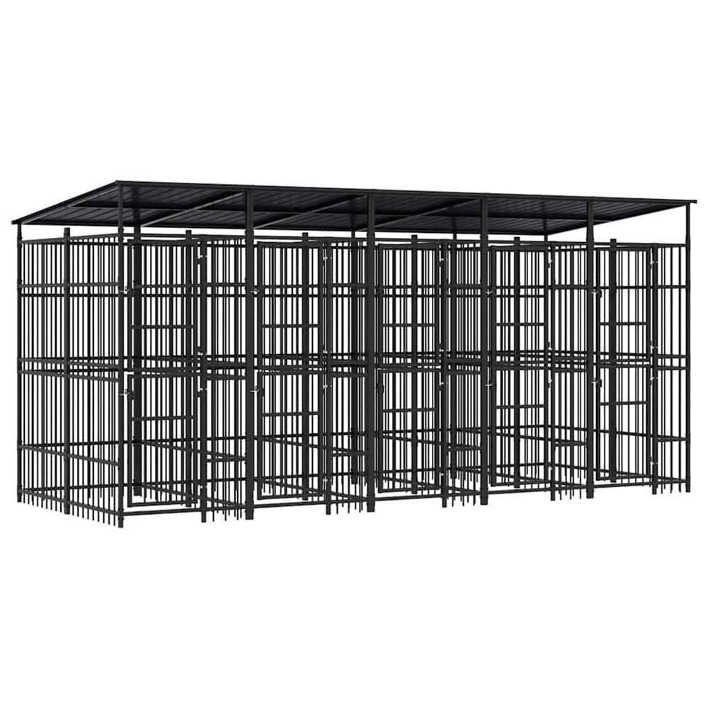 Chenil d'extérieur avec toit pour chiens acier 9,22 m²