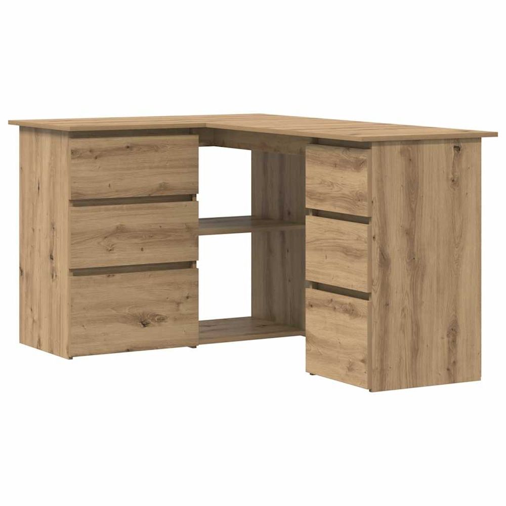 Bureau d'angle chêne artisanal 145x100x76 cm bois d'ingénierie