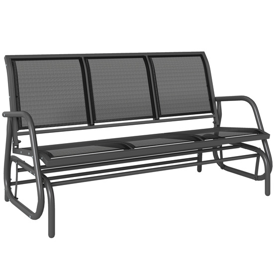 Banc de jardin à bascule 3 places, mécanisme de bascule, capacité 300 kg, 147 x 70 x 85 cm, gris foncé