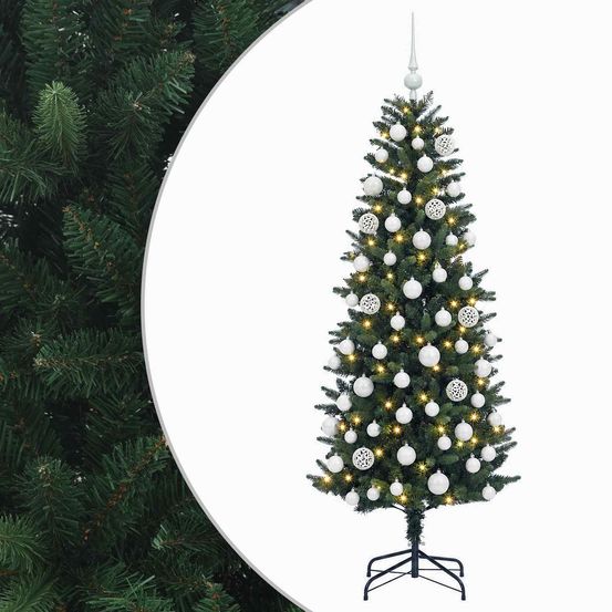 Arbre de noël artificiel avec boule 180 cm 300 led blanc chaud
