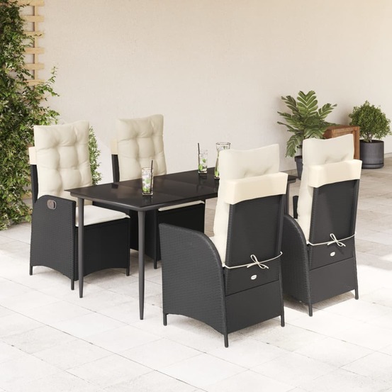 Ensemble à manger de jardin coussins 5pcs noir résine tressée