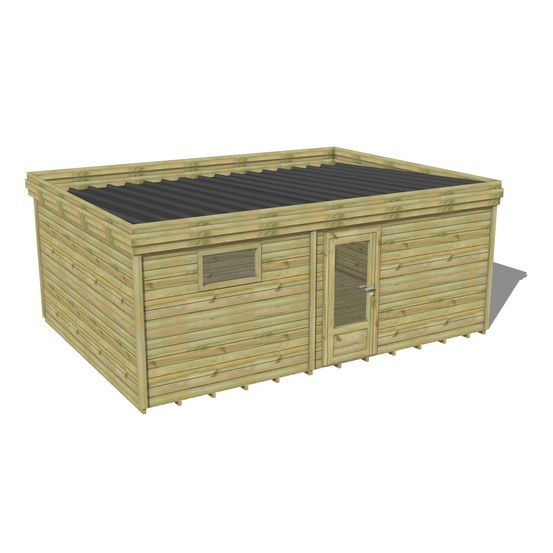 Abri de jardin bois pin traité autoclave 27mm - 6,49x4,34m / 28m2 - bac acier - plancher bois