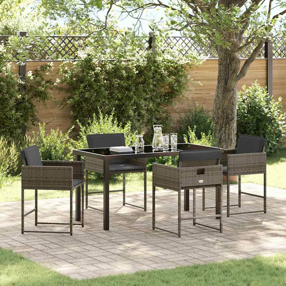 Ensemble de salle à manger pour jardin 5 pcs gris polyrotin