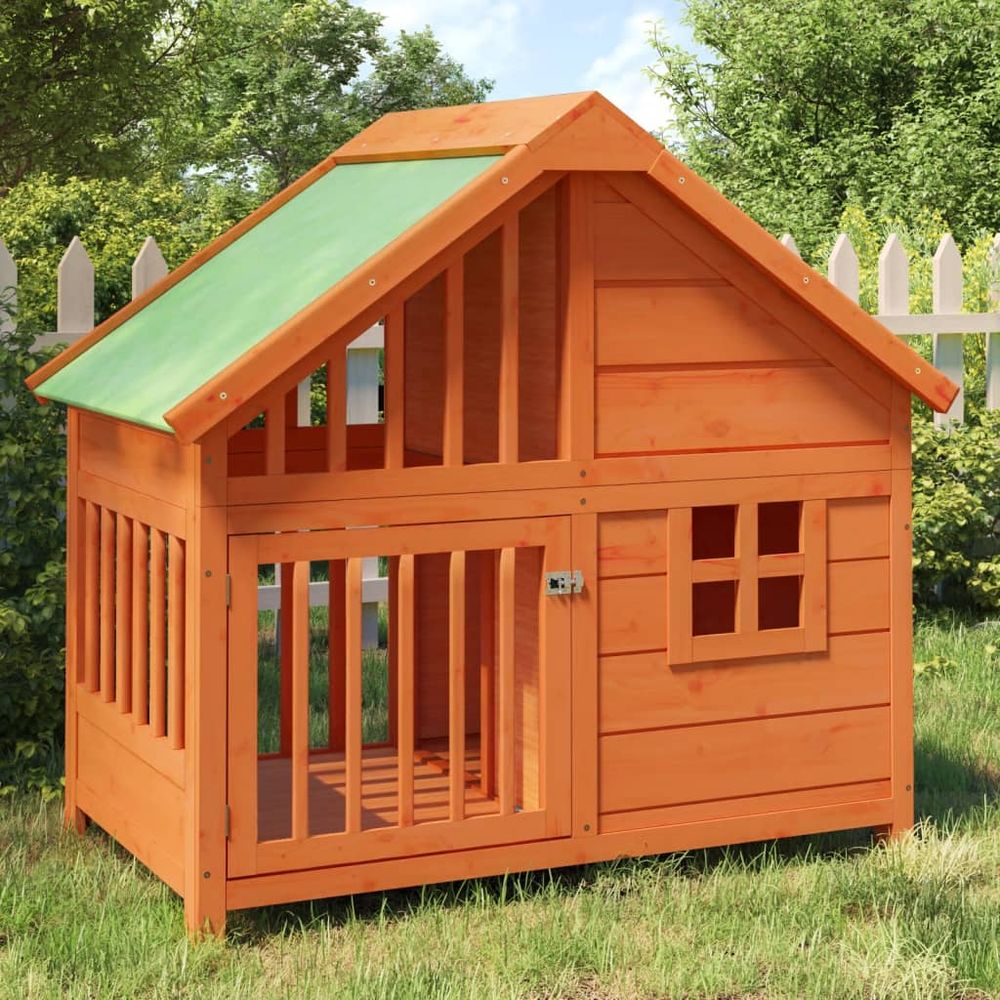 Niche pour chien en bois de pin massif abri de jardin confortable avec toit étanche brun