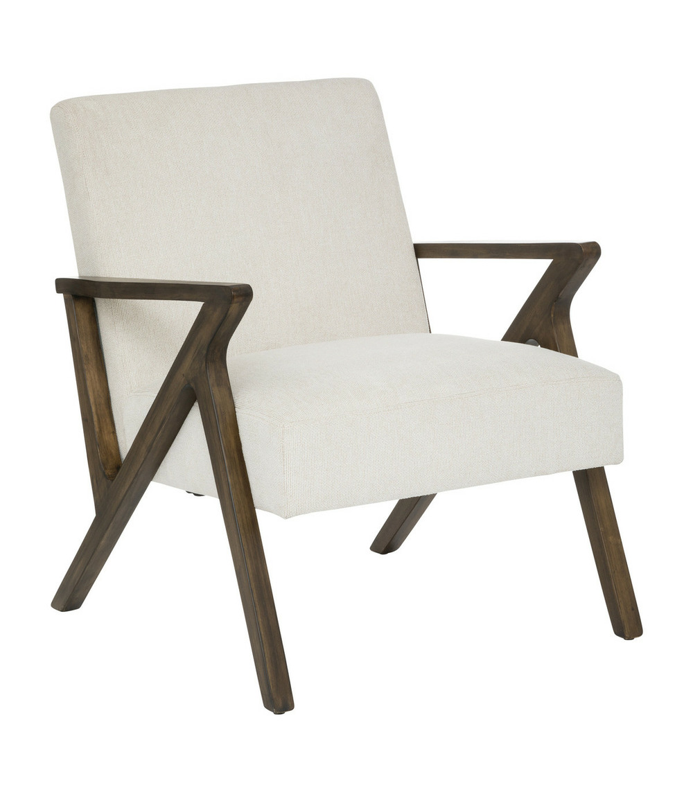 Fauteuil en bois d'hévéa et tissu blanc ivoire