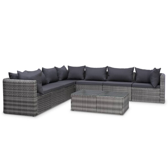 Salon de jardin meuble d'extérieur ensemble de mobilier 8 pièces avec coussins résine tressée gris
