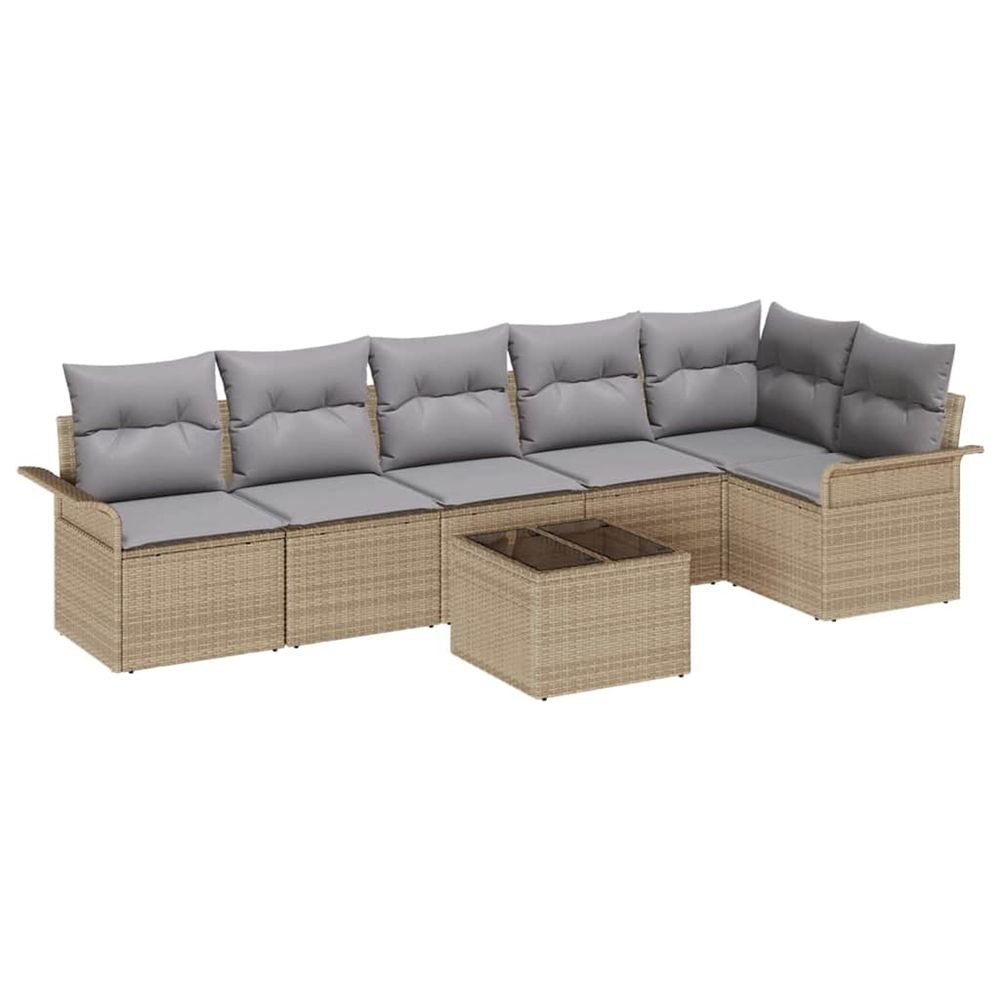 Ensemble de canapé de jardin 7 pc beige polyrotin