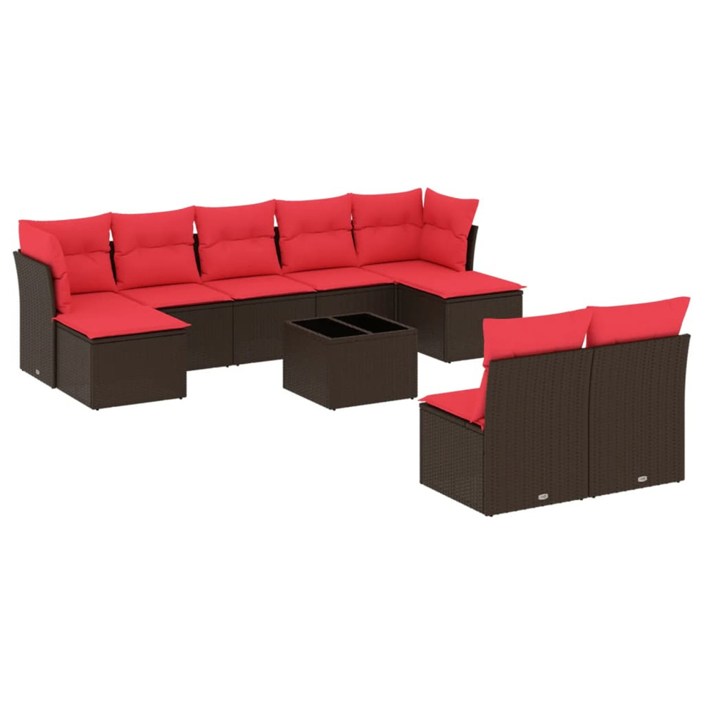Salon de jardin 10 pcs avec coussins marron résine tressée