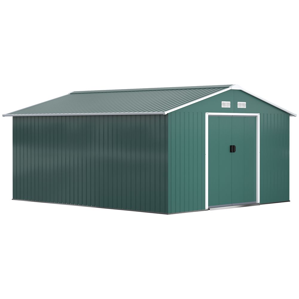 Abri de jardin métal acier galvanisé 340 x 386 x 200 cm vert foncé avec portes coulissantes - comfortxl outdoor living