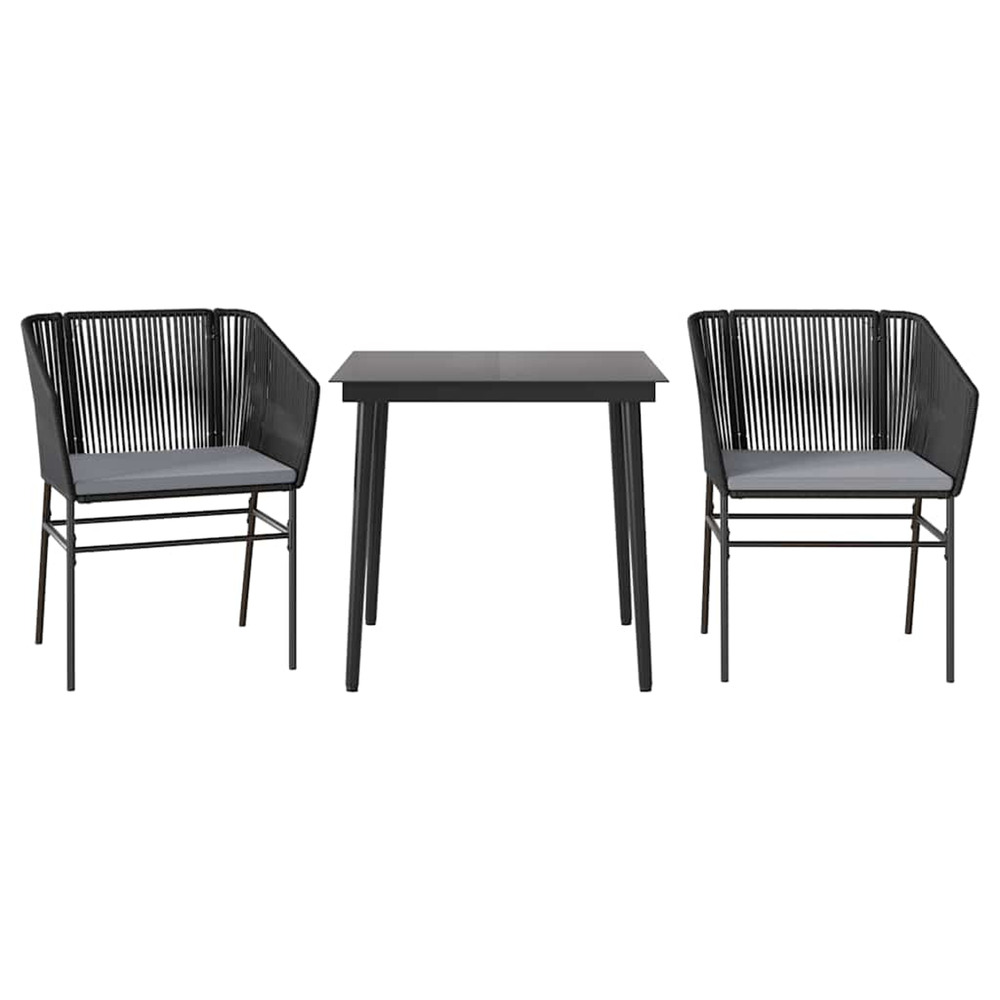 Ensemble à manger de jardin et coussins 3 pcs noir rotin verre