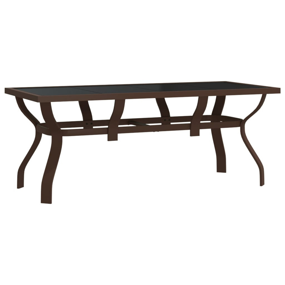 Table de jardin marron et noir 180x80x70 cm acier et verre