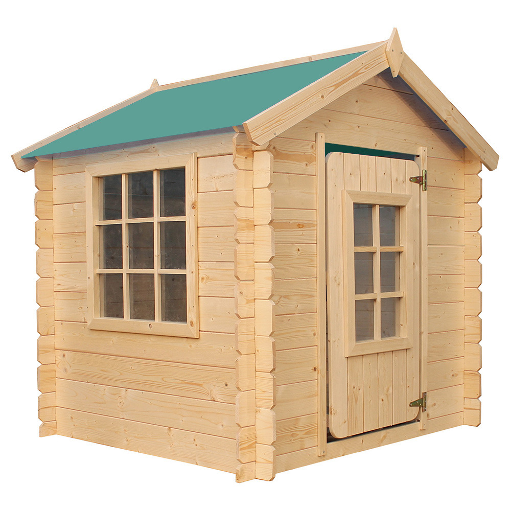 Maison en bois pour enfants - 0.9 m2 - 111 x 113 cm - toit vert - sans plancher - m570z-1