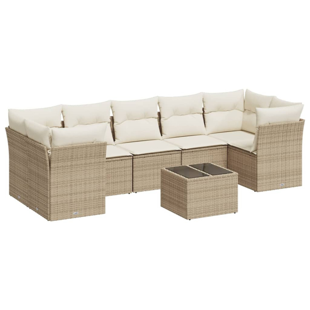 Salon de jardin avec coussins 8 pcs beige résine tressée