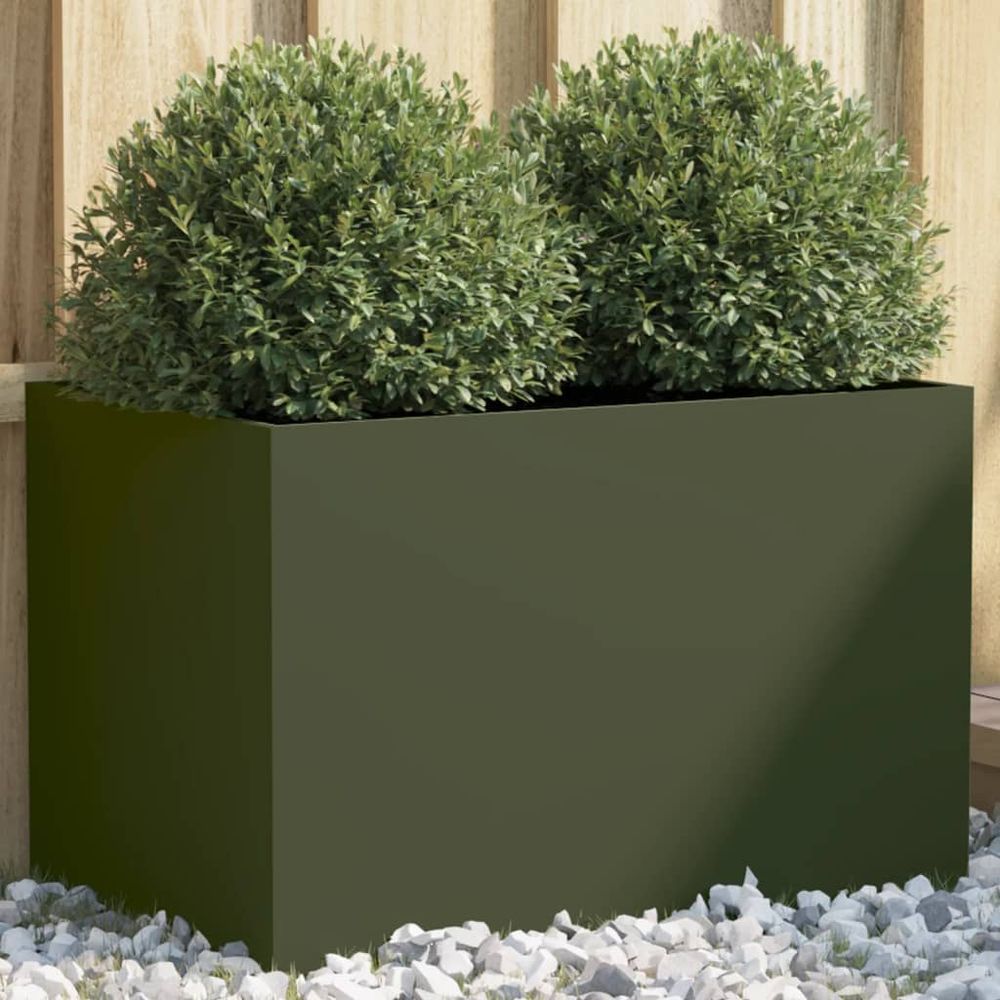 Jardinière cubique en acier pour plantes 62x40x39 cm vert olive