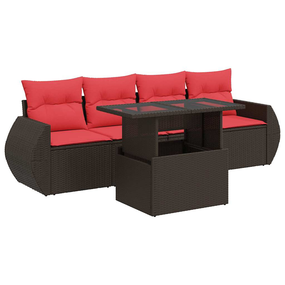 Salon de jardin avec coussins 5pcs marron résine tressée acacia