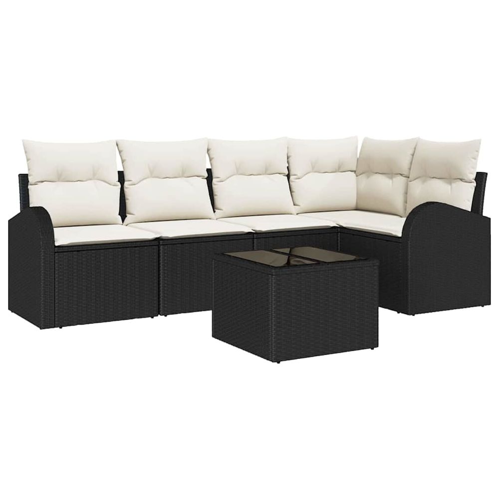 Ensemble de canapé de jardin 6 pc noir et blanc polyrotin