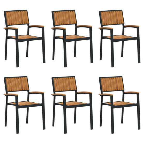Chaises de jardin empilables 6 pcs en acier noir et acacia